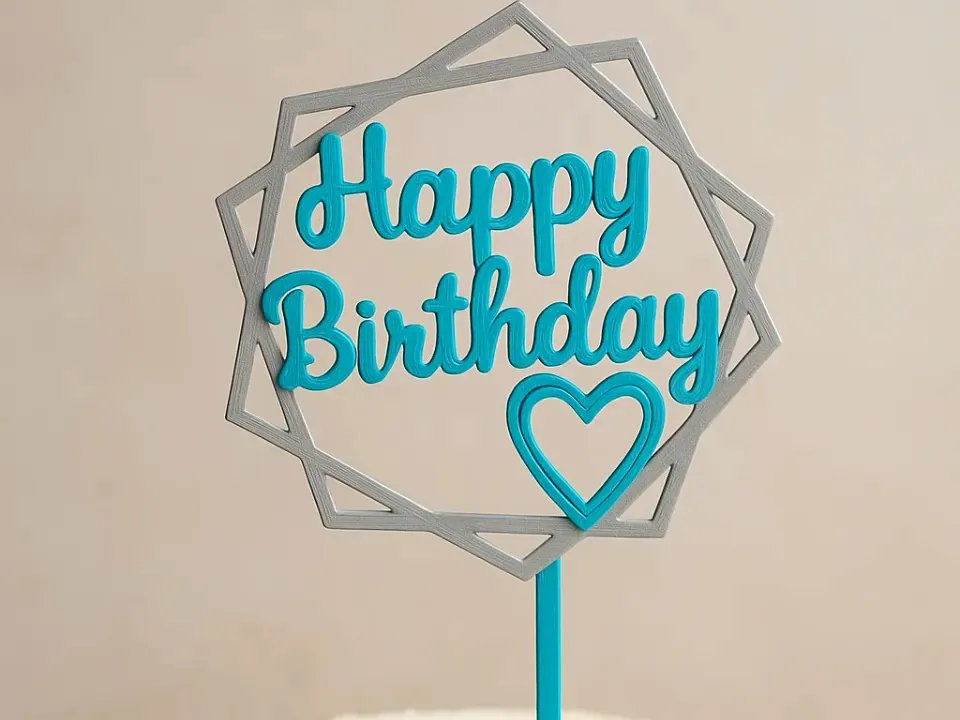 Geometrik Kalp Pasta Süsü – Happy Birthday