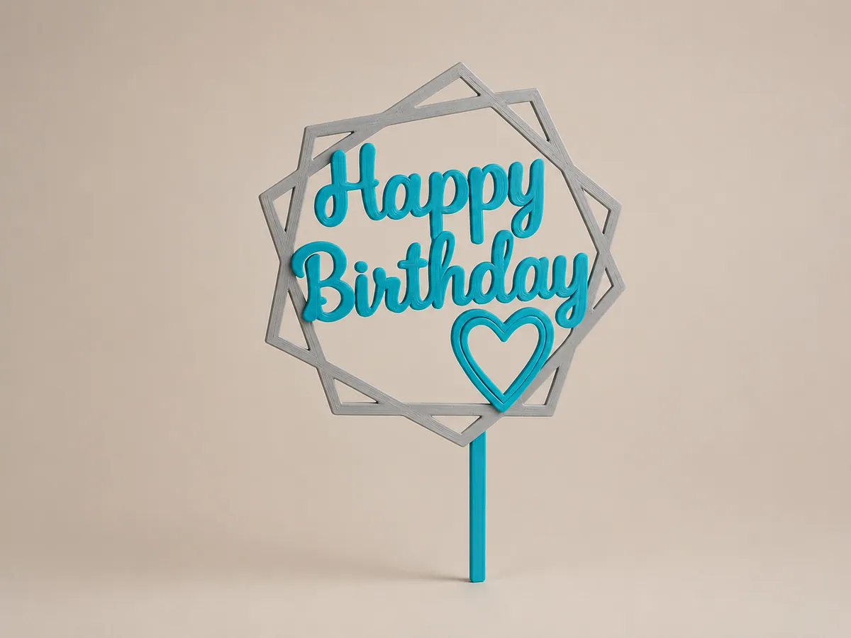 Geometrik Kalp Pasta Süsü – Happy Birthday