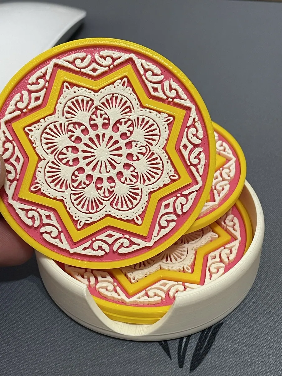 Desenli Bardak Altlığı Seti – 4’lü, Standlı