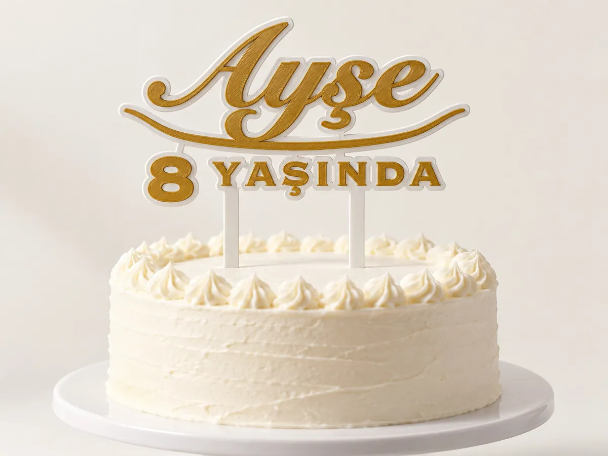İsme ve Yaşa Özel Pasta Süsü – 2 Renk Kaligrafi