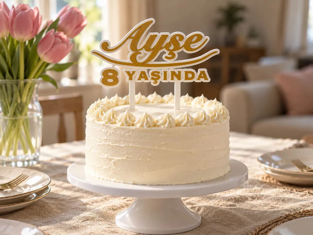 İsme ve Yaşa Özel Pasta Süsü – 2 Renk Kaligrafi